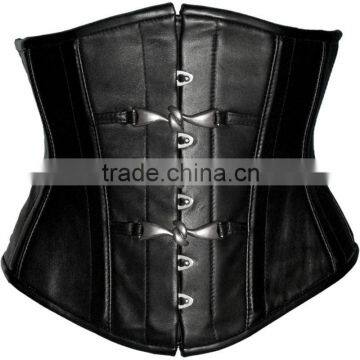 BLACK SATIN STEEL BONE OVERBURST CORSET STEAMPUNK GOTH