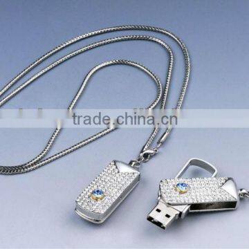 Factory price 16gb/32gb jewelry usb lanyard, rolling swivel usb key/pen drive