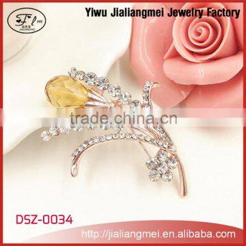 Fashion Yellow Crystal Gold Plated Flower Corsage Brooch