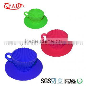 Very Nice Silicone Baking Cookie Mold In TeaCup Shape With Plastic Saucer Decoration,Set of 3