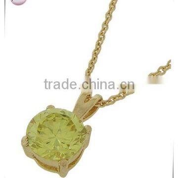 Gold Tone Lt. Green Cubic ZirconiaPendant Necklace