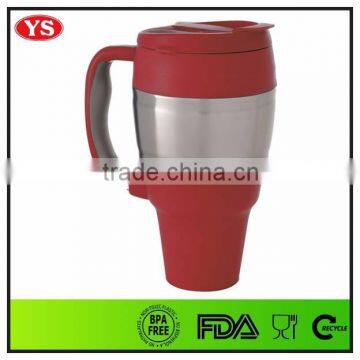 Colored Double Wall Plastic 34 oz Travel Mug Pink