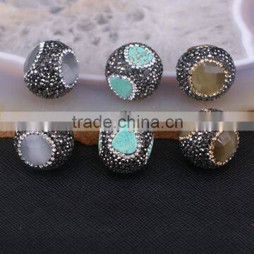 Natural Turquoise Cat Eye Stone Druzy Beads, Pave Crystal Gem stone Charm Connector Jewelry