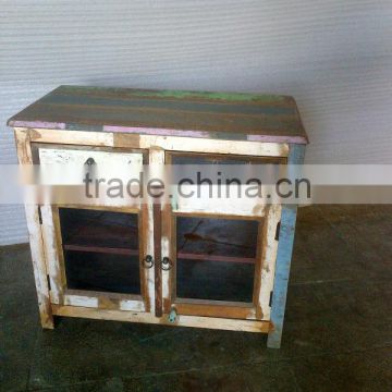 WINTAGE RECYCLE WOOD 2 DOOR 2 DRAWER SIDE CABINET