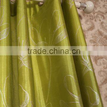 Bright Green Color 100% Polyester Faux Silk Flower Foil Printed Curtain Panel Drapes Drapery