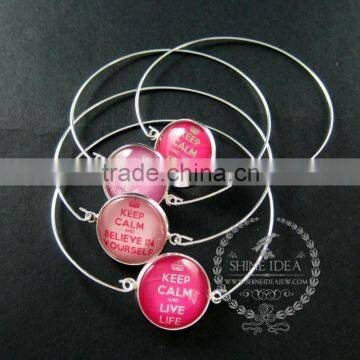 65mm diameter one end open keep calm series 1 candy color collage art cabochon silver wiring fashion bangle bracelet 6420002