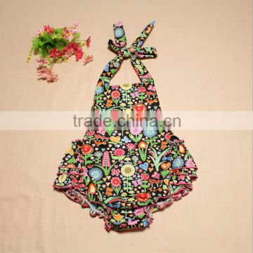 2016 Wholesale Baby Toddler Clothes Cotton Bubble Romper Summer Sunsuit Ruffled Print Flowers Romper Ruffle Romper Newborn Baby photo-3