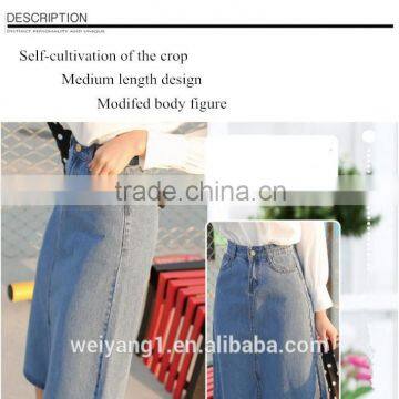 High-waist Denim Skirt With Slit A-line Lady Skirt