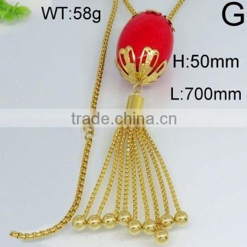 Distinctive ruby color beads tassel gold plating necklace design