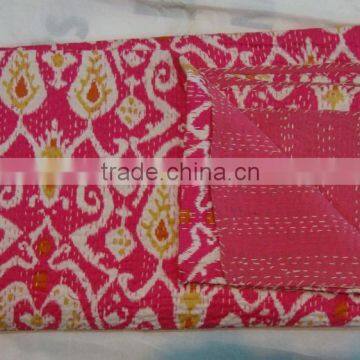 Pink Indian Handmade Cotton Blanket Kantha Quilt