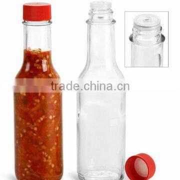 Round Slim Neck Empty Clear Spice Glass Bottles With Red Plastic Lids
