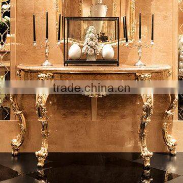 Classical Gilt Gold Leaf Hallway Console Table With Drawers, Exquisite Wood Carved Furniture Queen Anne Living Room Side Table