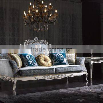 Fontaineblea Elegant Soft Baby Blue Printed Fabric Sectional Sofa Seats photo-4