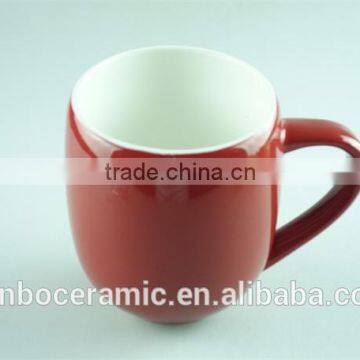 Red colored ceramic stoneware milk mug with handle / unique shaped glazed mugs