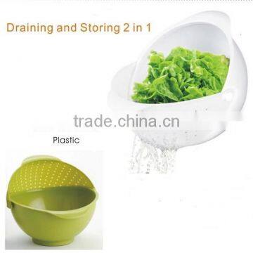 Wholesale Stock Vegetable&Fruit Draining And Storing 2 In 1 With Cover Kitchen Plastic Cleaning Baskets photo-2