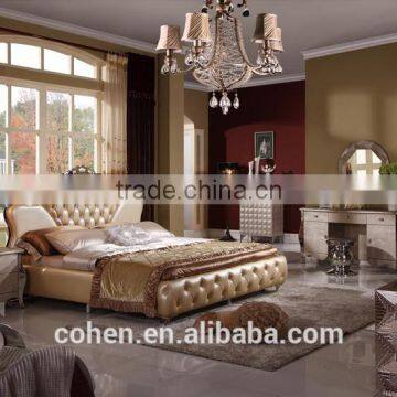 Foshan King Size Genuine Leather Hotel Set / Bedroom Furniture Bed photo-4