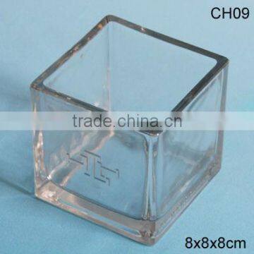 clear square glass candle holder candelabra with pattern design