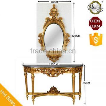 Medieval Reproduction Furniture Console Desk With Wall Mirror
