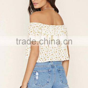 2016 Latest Off Shoulder Floral Print Cropped Top HST8015 photo-4