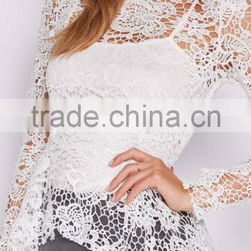 Guangzhou OEM Factory Women Clothes Long Sleeve Lace Fancy Tops Summer Sexy Women Tops photo-5