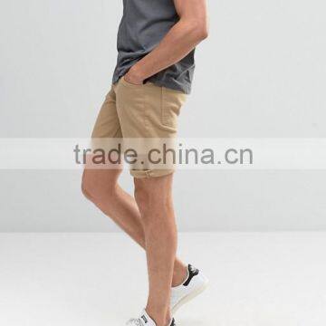 2016 High Quality Latest Custom Five Pocket Men's Khaki Slim Fit 100% Cotton Stretch Denim Concealed Fly Casual Plain Hot Shorts photo-4