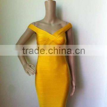 Simple Orange V Neck Bodycon Sex Ladies 2015 New Fashion HL bandage dress