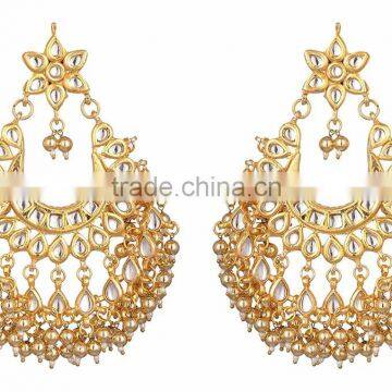 Kundan Jadau Earring Tikka Gold Plated Chand Bali Set photo-3