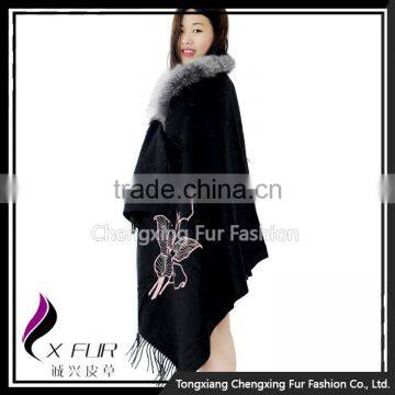 CX-B-P-51 High Quality Factory Price Fox Fur Trimmed Pashmina Special Cashmere Scarf photo-2