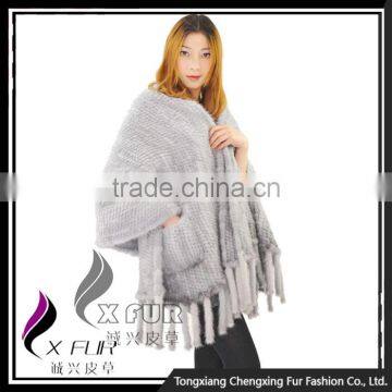 CX-B-M-25B Knitted Mink Fur Shawl Hot Sale / High Quality Women Mink Fur Cape photo-4