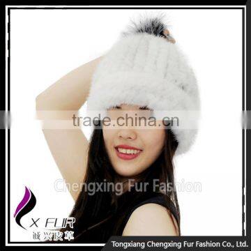 CX-C-239E New Arrive Luxury Top Quality Baggy Mink Fur Hat With Top Fur Ball Beret Beanie Hat Cap