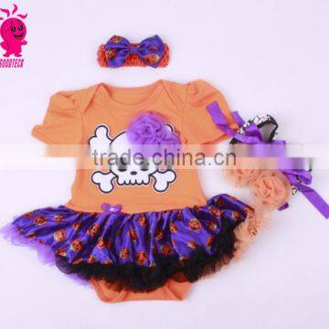 Helloween new fashion 3pcs skull princess short sleeve romper sets including romper,headband and shoes