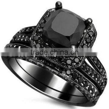 Self-designed brass/sterling silver micro paved jewelry black diamond ring set for men and women