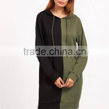 MGOO Women Pullover Sweatshirt With Drawstring Contrast Zip Slit Side Hoodie Dress With Side Pockets photo-6