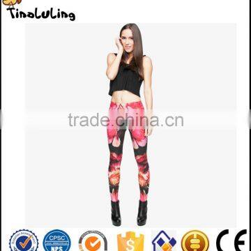 Hot Sale New Arrival Printed Fashion fire big rose flowers Women Leggings Mid Waist Fitness Leggings Yoga active Leggings