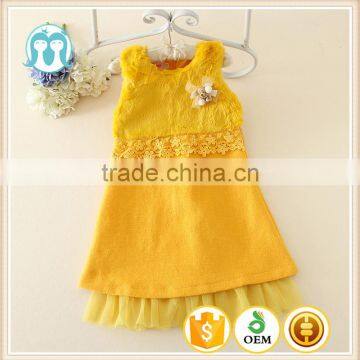 Yellow children dress 2015 winter new style girls sleeveless girls winter woolen dress