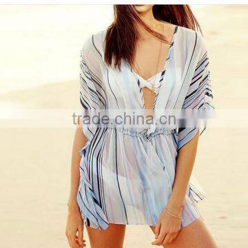 2017 sexy V neck stripes chiffon ladies bikini cover ups