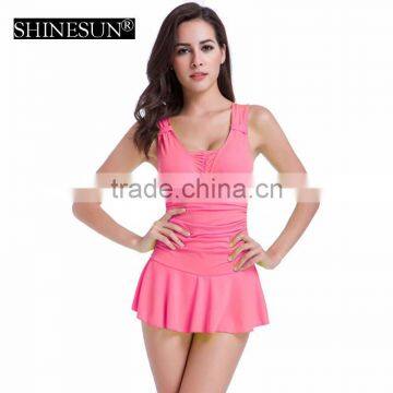 4 Colors Skirt Type Swimwear Thin Waist Collection Spa Girl Swimming Suit Sexy Conservative Swimsuit photo-4