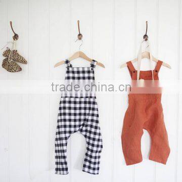 New Casual Design Brick Red Linen Boutique Kids Clothes Summer Baby Romper photo-6