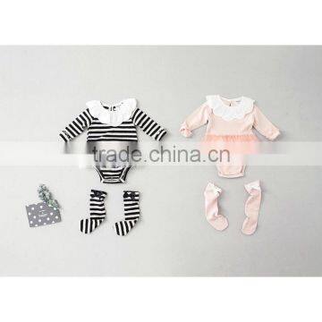 5pcs/lot Toddler Girls Romper Long Sleeve Cotton Princess Striped Baby Girl Jumpsuit Kids Rompers 3pcs Set Infant Clothes