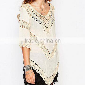 2016 SEXY HOLLOW BLOUSE PATCHWORK DESIGN TOPS WOMEN SHIRT