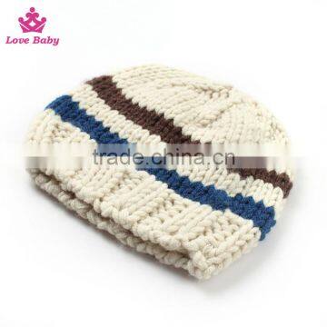2pcs Set Baby Photography Prop Crochet Knit Boy Stripe Hat Pants Overalls photo-3