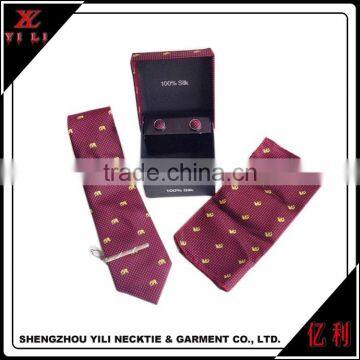 Christmas gift to boyfriend tie cufflink handkerchief 100%silk woven necktie gift box