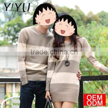 Hot Sale Winter Fall Color Block Jacquard Pattern Couple Knit Sweater photo-2