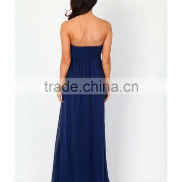 100% Polyester Fully Lined Maxi Dress Women Sweetheart Neckline Detail Chiffon Dress 2016