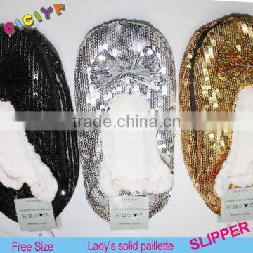 Fancy lady slipper winter plain design solid paillette bedroom warm slippers