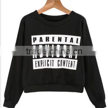 Black Long Sleeve Letters Print Loose Crop Sweatshirt