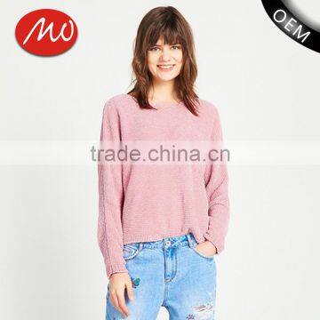 women sweater round neck casual pink pullover loose knit wear with high quality