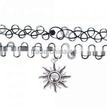 Fashion Jewelry Elastic Sun Pendants Black Tattoo Choker Necklace photo-4