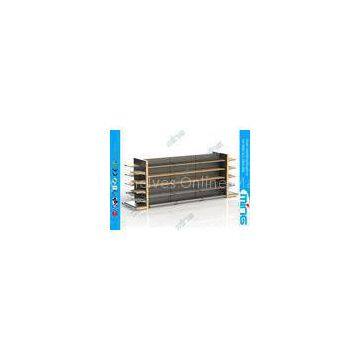 Wood And Metal Supermarket Display Shelves Light Duty With Wood Shelf