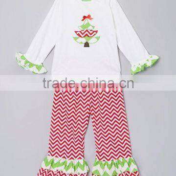 Christmas chevron ruffle embroidery kids boutique clothing